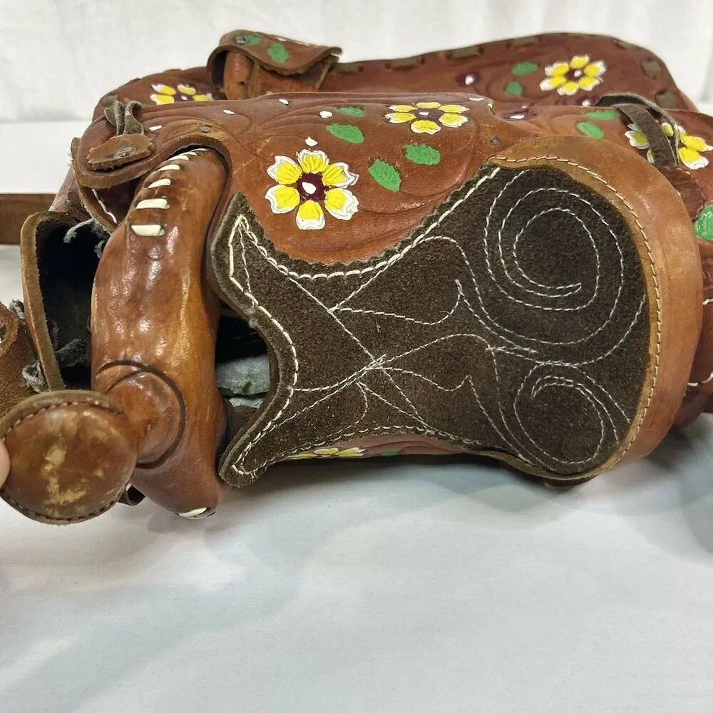 Hand Tooled Leather Saddle Purse Hand Painted Floral Western Shoulder Bag